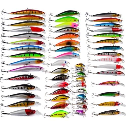 56Pcs/lot Almighty Mixed Fishing Lure Bait Set Wobbler Crankbaits Swimbait Minnow Hard Baits Spiners Carp Fishing Tackle X154G