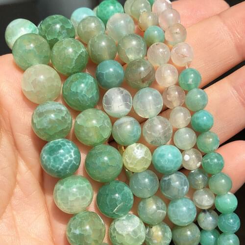 Natural Stone Mint Green Fire Agates Onyx Round Loose Spacer Beads For Jewelry Making DIY Bracelet Accessories 15'' 6 8 10mm