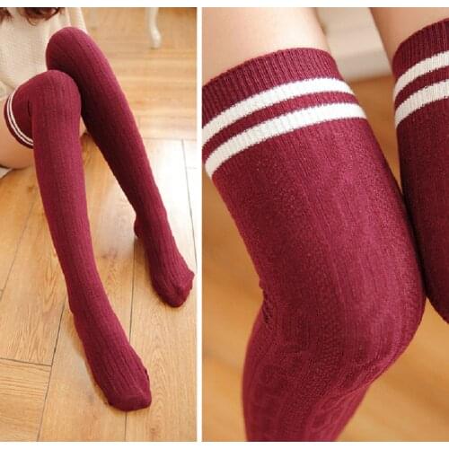 New Fashion Cotton Soft Striped Lady Women Girls Stockings Knee-length Winter Stockings