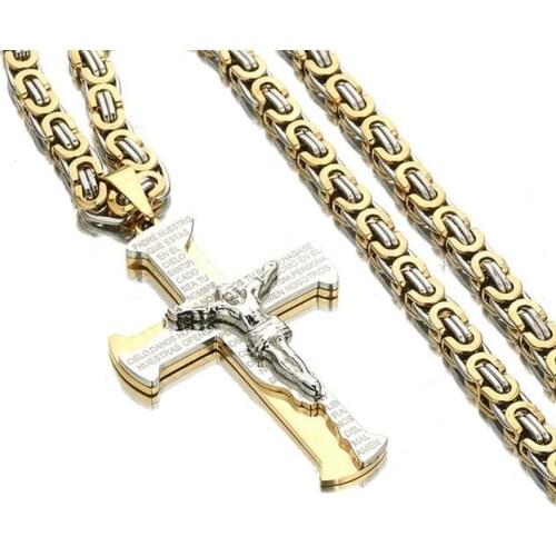 Jesus Crucifixion Cross Necklace For Women Men Gold Silver Black Stainless Steel Royal Byzanine Chain Crucifix Pendant Jewelry