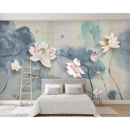 Beibehang Custom wallpaper mural ink pens hand-painted flowers and birds background wall painting wallpaper for living room