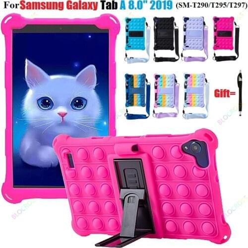 Push It Bubble Kids Stand for Samsung Galaxy Tab A 8.0'' 2019 SM-T290 SM-T295 SM-T297 Tablet Shockproof Cover with Stylus Strap