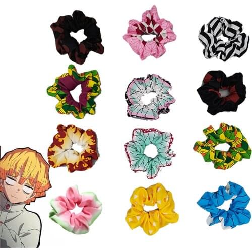 Anime Demon Slayer Cosplay Hair Scrunchies Nezuko Zenitsu Tanjirou Makomo Features Fashion Hair Accessories Girl Costume Props