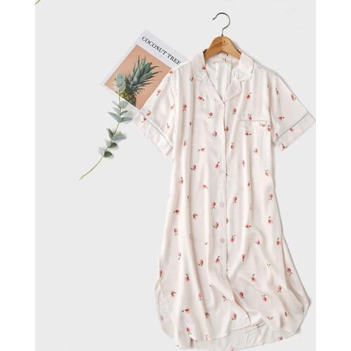 Womens Shirt Nightgown for Summer Printed Loose Short-sleeved Sleepwear Womens Cotton Home Clothes Womens Nightgown