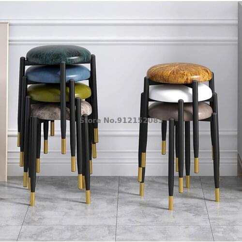 Nordic light luxury backrest dining chair household stackable modern minimalist dining table chair net red iron makeup small sto