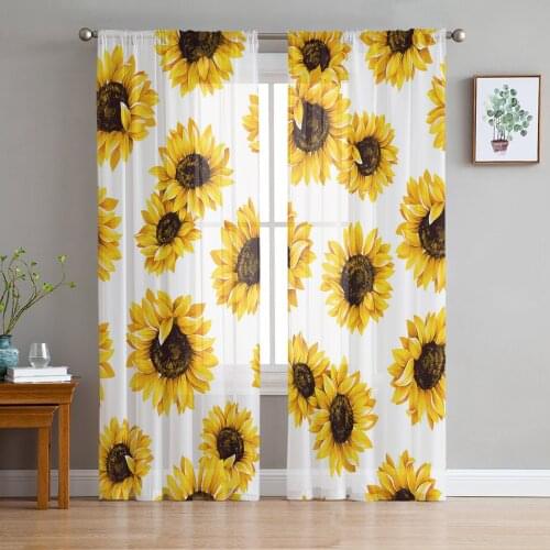 Plant Sunflower Flower White Sheer Curtains for Living Room Bedroom Kitchen Tulle for Windows Voile Drapes Home Decoration