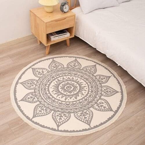 Nordic Cotton and Linen Outdoor Rug Ethnic Style Round Carpet Door Mats Rug Footsteps Bedroom Non-Slip Mats