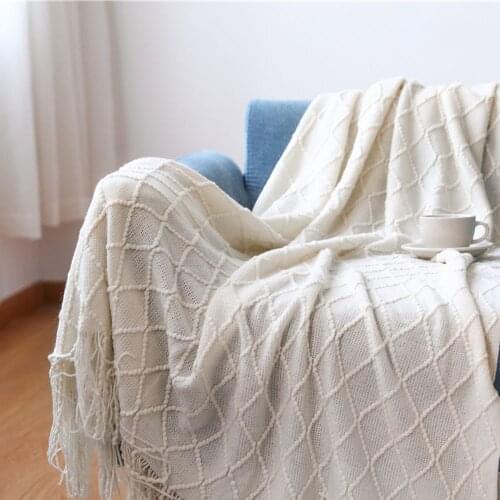 Knitted Blanket Solid Color Waffle Embossed Blanket Nordic Decorative Blanket for Sofa Bed Throw Chunky Knit Throw Blanket