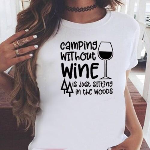 Wine Graphic Tee Summer Women Plus Size 2021 Fashion Clothing O-Neck Letter Graphic Tee Girls Vintage Streetwear Top L
