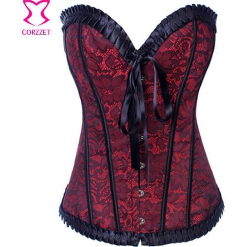 Women Red Sexy Corsets Burlesque Overbust Corsage Sexy Corselet Slimming Floral Lace Lingerie Top Sexy Gothic Bustiers Korset