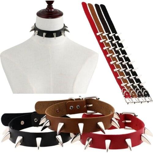 2021 New Summer Goth PU Leather Necklaces Women Sexy Choker Collar Punk Emo Spiked Neck Strap Clavicle Mens Jewelry Bondage