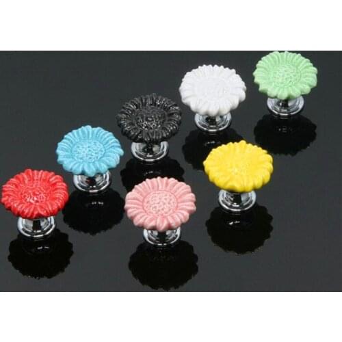 1Pc Sun Flower Shape Ceramic Cabinet Knobs Children Room Wardrobe Garden Door Handle Cabinet Handles Furniture Pulls for Kids