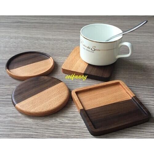 100pcs/lot FAST shipping Solid Wood Coffe Cup Coasters Beech and Black Walnut Spliced Drink Cup Pads Tea Heat Insulation Mat