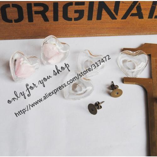 20sets Heart Glass bubble Pendant ,glass vial pendant & 10mm pad antique bronze earpin DIY glass vial stud earring