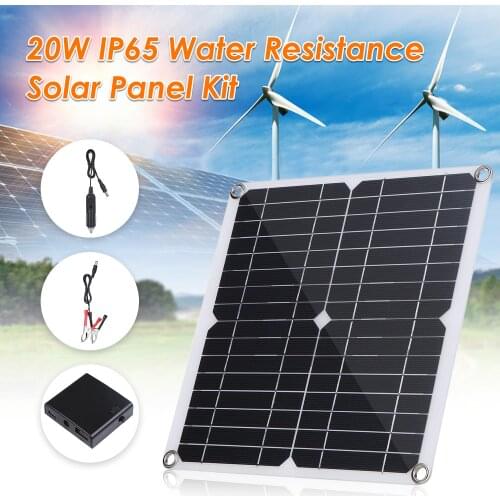 20W Solar Panel DC 9V/18V Monocrystalline Cell +10-50A Solar Charger Controller For Battery Cell Phone Charger with Battery Clip