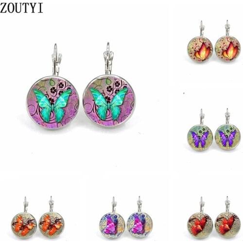 2019 / new fashion floral butterfly earrings, convex glass inlay earrings, ladies wear earrings jewelry gifts