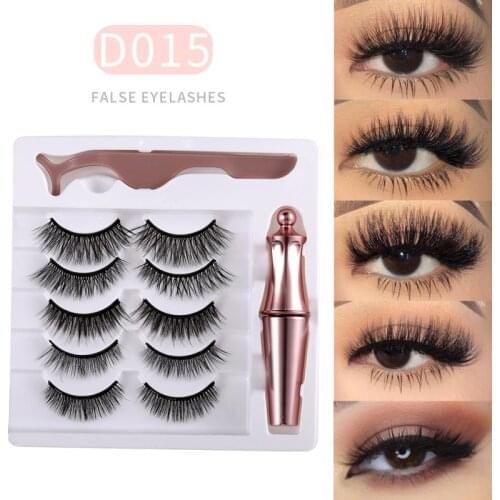 5 pairs of 3D magnetic liquid eyeliner false eyelashes set magnet eyelashes mink fur false eyelash extension kit reusable