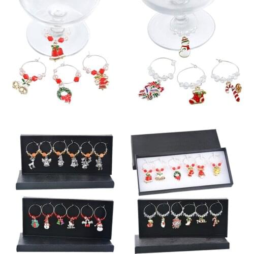 6pcs Fashion Mixed Christmas Wine Glass Marker Charms Ornaments Table Decoration