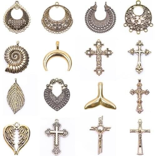 5pcs Gold Color Accessories For Jewelry Making Charms Necklace Pendant Moon Cross Materials To Make Earrings Charm DIY Supplies