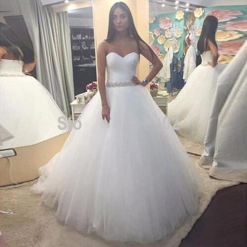 ANGELSBRIDEP Sweetheart Ball Gown Wedding Dresses Robe de mariee Sexy Sash Floor-Length Tulle Formal Dubai Kaftan Bride Dress