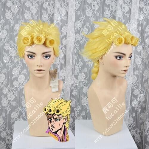 Anime JoJos Bizarre Adventure Giorno Giovanna Yellow Golden Wind Styled Wig Heat Resistant Hair Perucas Cosplay Wigs + Wig Cap