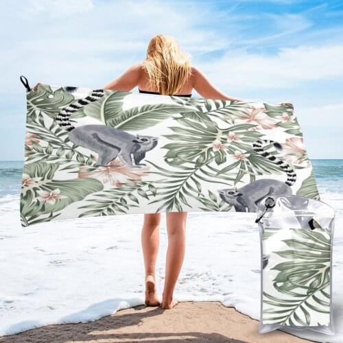 Bathing Towel Tropical Animal Lemur Plumeria Hibiscus Bath Wearable Towel Dress Fast Drying Beach Spa Magical Nightwear Sleeping