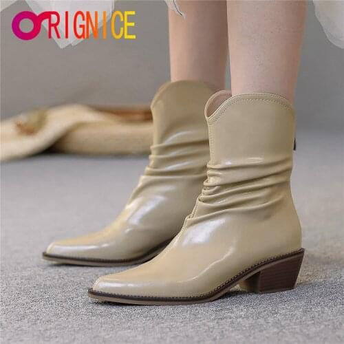 Orignice Sexy Stiletto Pleated Western Ankle Boots Women Autumn Winter Thick Heels Ladies Pointed Toe Chic Night Club Shoes