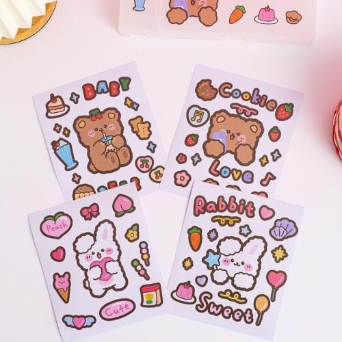 Childrens Toys Cartoon Cute Bear and Rabbit Hand Account Stickers Water Cup Thermos Mobile Phone Notebook Decorative Stationery