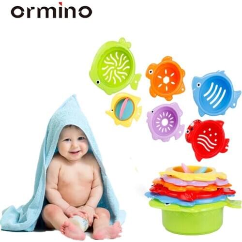 Baby Stacking Cups Kids Toy Funny Toys For Boy Girl Rainbow Tower Ring Children Education Toy Ring Stacking Bath Toys