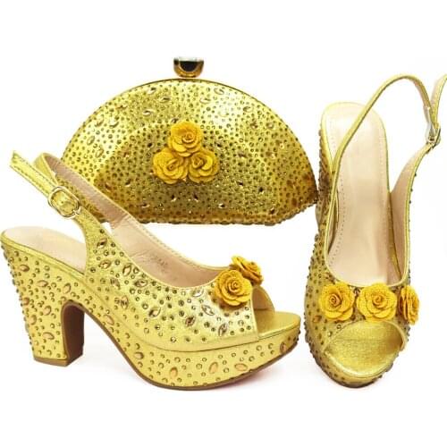 Nigerian Women Wedding Shoes and Bag Set with Rhinestone Shoes for Wedding Women Shoes and Bag for Party Wedding Ladies Shoes