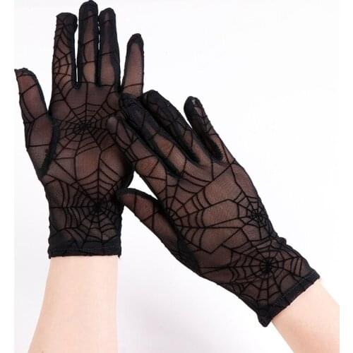 Elasticity Lace Mesh Gloves Womens Popular Cobweb Gloves Trendy Halloween Decoration Gloves Temperament Party Dressing Props