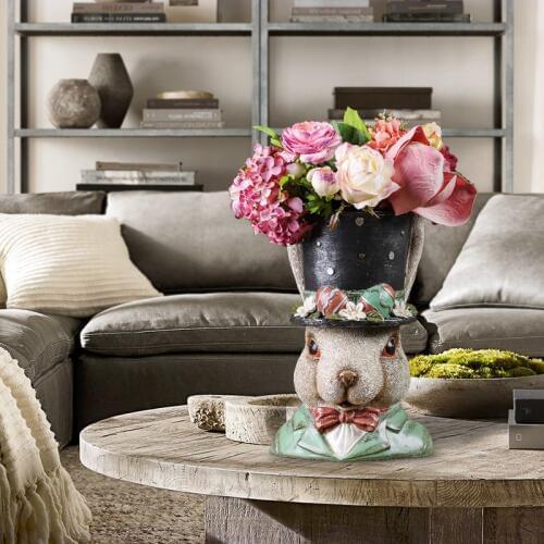 European Resin Rabbit Flower Pot Ornaments Outdoor Garden Balcony Figurines Crafts Home Livingroom TV Cabinet Furnishing Decor