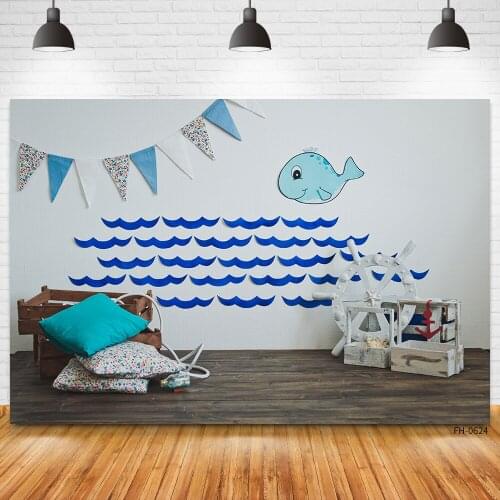 Fish Wooden Floor Banner Indoor Backdrops For Photo Studio Newborn Baby Shower Happy Birthday Party Photography Background Props