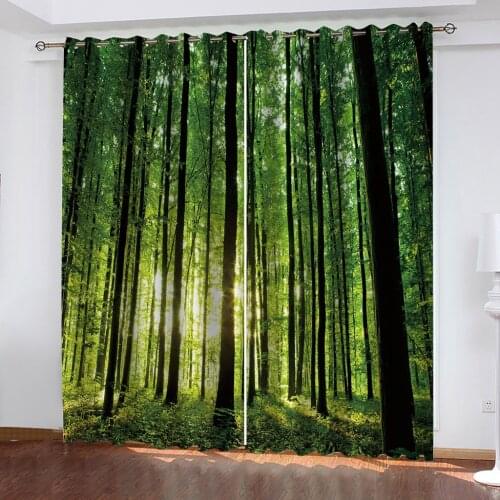 Photo green forest curtains 3D Blackout Curtains For Living room Bedding room Drapes Cotinas