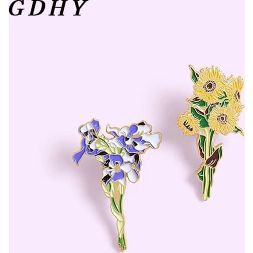 GDHY Enamel Daisy Chrysanthemum Sunflower orchid Iris Pins Fashion Brooch For Women Badges Unisex Brooches Jewelry