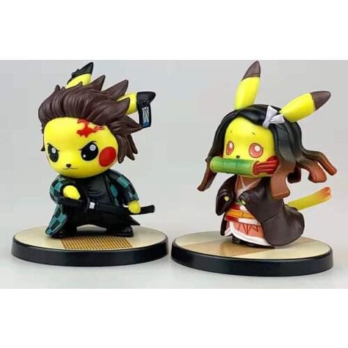 Pokemon Toys Pikachu Cos Emon Slayer Kamado Tanjirou Kamado Nezuko Handle Model Ornaments
