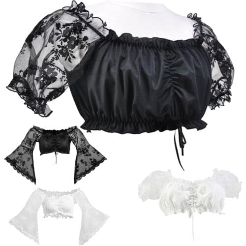 Carnival Oktoberfest Costume Alps Beerfest Dirndl Crop Top Lace Long Short Sleeve Cosplay Fancy Party Dress Halloween