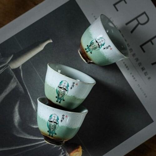 PINNY 45ML Japanese Style Celadon Ceramic Teacups Retro Kung Fu Tea Bowl Heat Resistant Drinkware