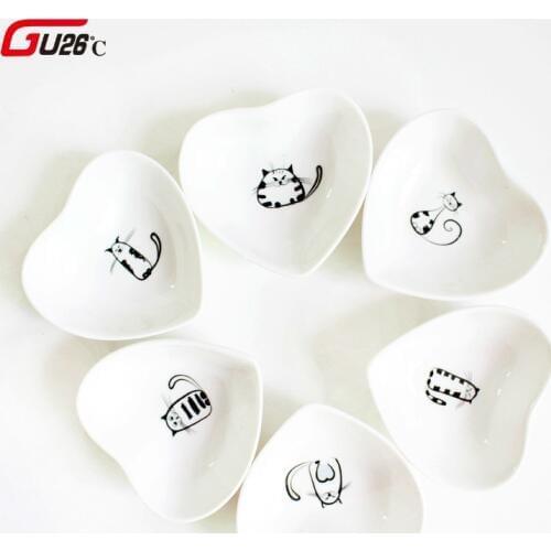 Love Heart Or Square Sauce Bowl Cat Ceramic Vinegar Seasoning Butter Dish Mini Sauce Salt Snack Small Plate For Kitchen Gadget