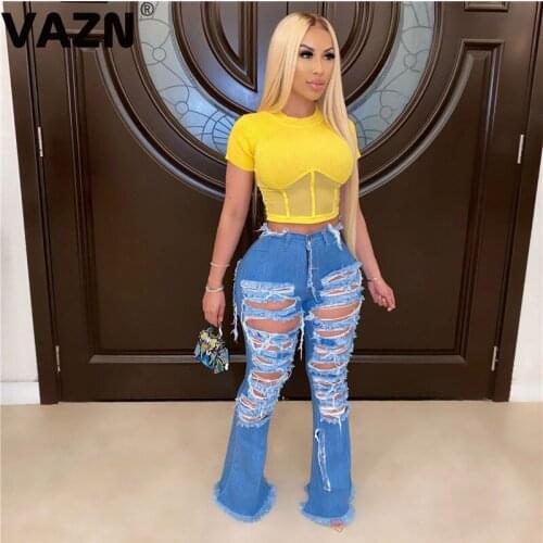 VAZN 2020 Summer Hot Popular Yellow Sexy Energy Young Simple Solid Round Neck Short Sleeve Joker Women Slim Short Tees