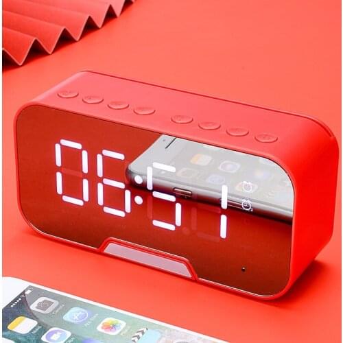 Mayitr 1pc Portable Alarm Clock MP3 FM Radio Handsfree Speaker Wireless LED Mirror Digital bluetooth-compatible Speakers