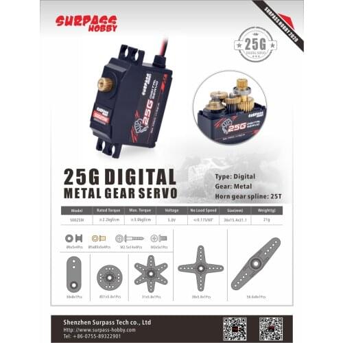 25G Metal Gear Servo 3KG Torque Digital Servo for RC Airplane Robot 1/12 RC Monster Car Boat RC Model Accesorries