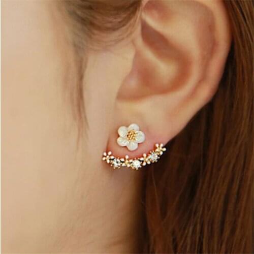 Sweet Cute Crystal Flower Stud Earrings for Women Fashion Wedding Jewelry Gold Color Rhinestones Earrings Gift Party Best Friend