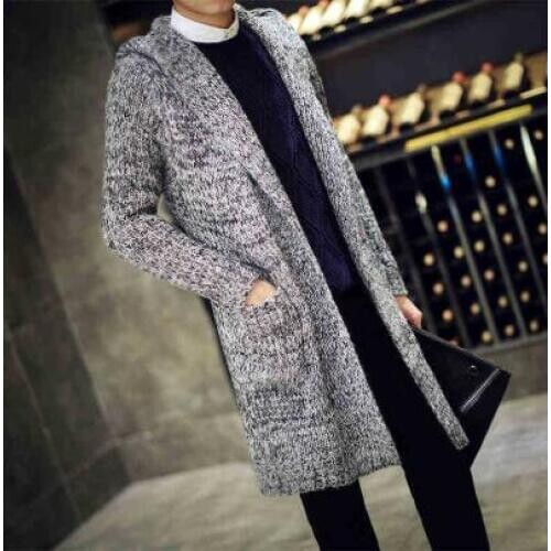 Autumn Men Thermal long Sweaters Korean style Thick Knitted Cardigans Fashion Mens Oversized Hooded Coat