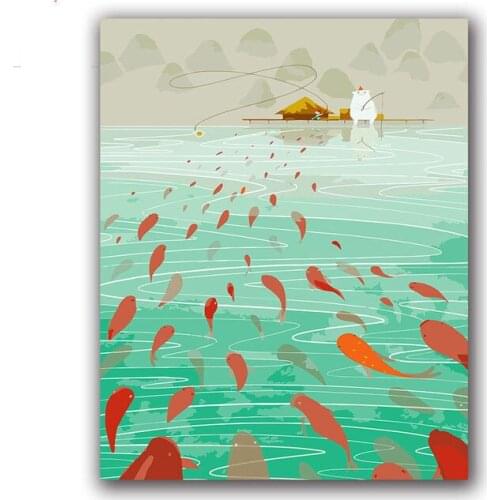 Diy paintings paints by numbers with acrylic kits animals fish pictures colorings frame 40x50 for wall decor