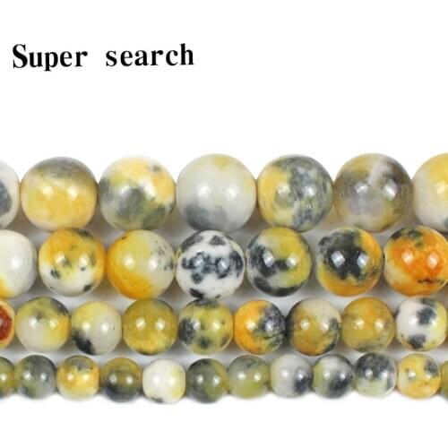 Natural Yellow and black Jades Chalcedony Stone Round Loose Beads For Jewelry Making 6 8 10 12mmDIY Bracelet woman Necklace