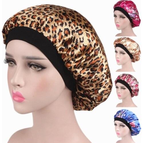 2020 New Women Satin Night Sleep Cap Waterproof Shower Caps Hair Bonnet Hat Silk Head Cover Wide Elastic Band Caps