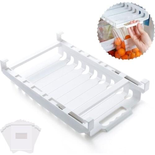 Punch-Free Refrigerator Ziplock Bag Organizer Pull Out Hanging Drawer Sliding Rails Telescopic Fridge Freezer Pantry Food Storag