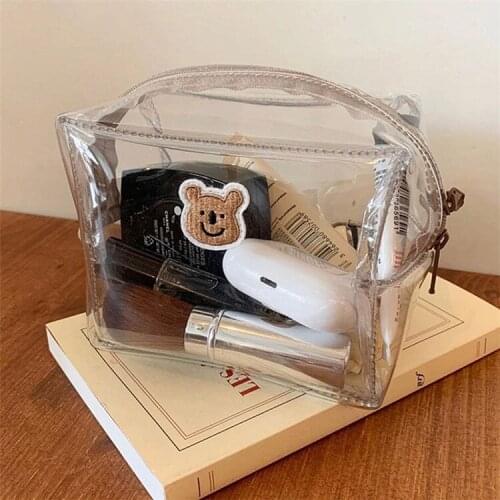 INS Hot Sale Color Bear Transparent PVC High Capacity Pencil Bag Kawaii Storage Bag Purse Card Package Learning Storage Tool