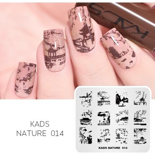 KADS Nature 014 Nail Stamping Plates Nature Pavilion Lake Viewpoint Design Image Template Nail Stencil Templates Stamping Stamp